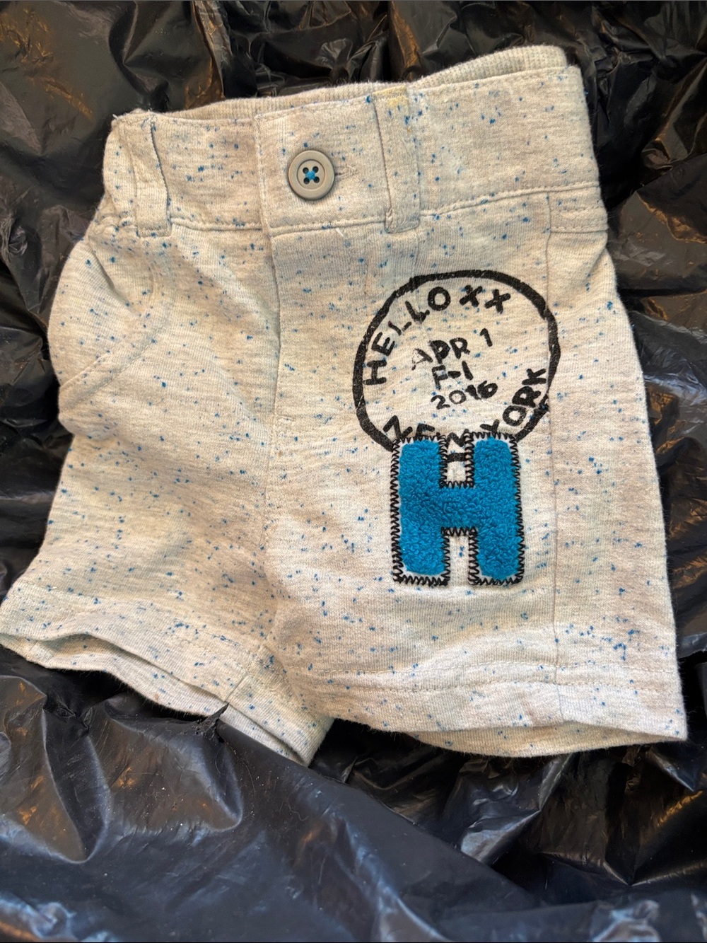 Kids Heather Gray Speckled Shorts with Blue 'H' Patch 0-3 months